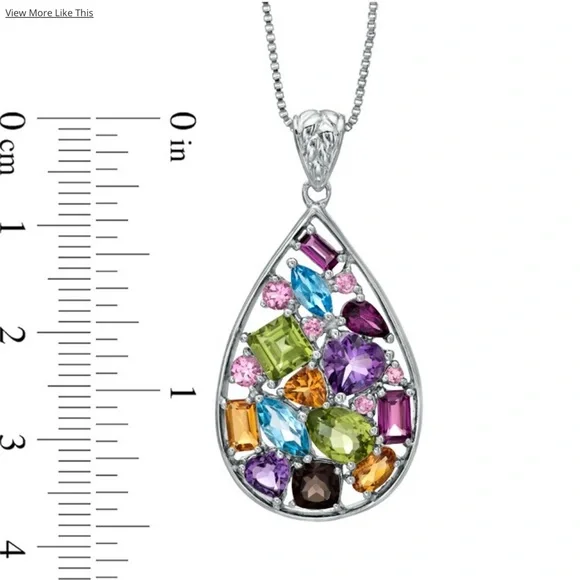 Zales Gorgeous!!!! Multi-Gemstone Teardrop-Shaped Pendant in Sterling Silver - Picture 4 of 10